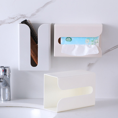 ABS无痕贴抽纸盒墙上壁挂式纸巾架创意简约塑料多功能厕所纸巾盒