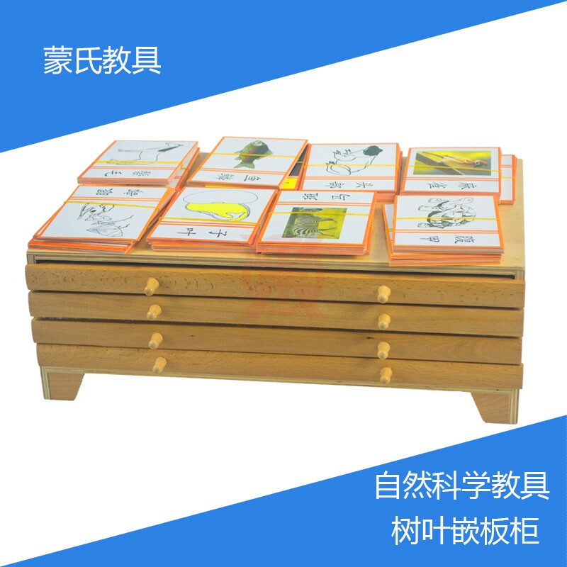蒙氏教具幼儿科普知识叶子嵌板动植物三部卡& 树叶嵌板橱(榉木)