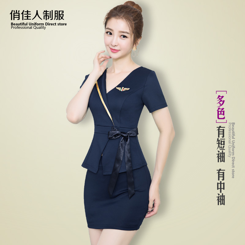 足疗店工作服2021春夏按摩足浴技师服短袖裙装气质洗浴场沐足工衣