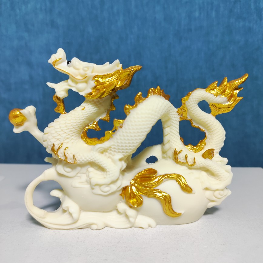 象牙果雕刻描金摆件镂空雕中国风水客厅装饰工艺骊龙取珠