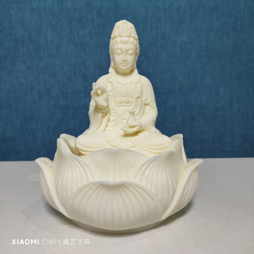 象牙果莲花观音摆件家用室内佛像装饰摆件