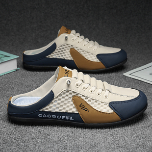 大码拖鞋45鞋子男鞋46夏天半拖47凉鞋网面透气休闲鞋48男款包头拖