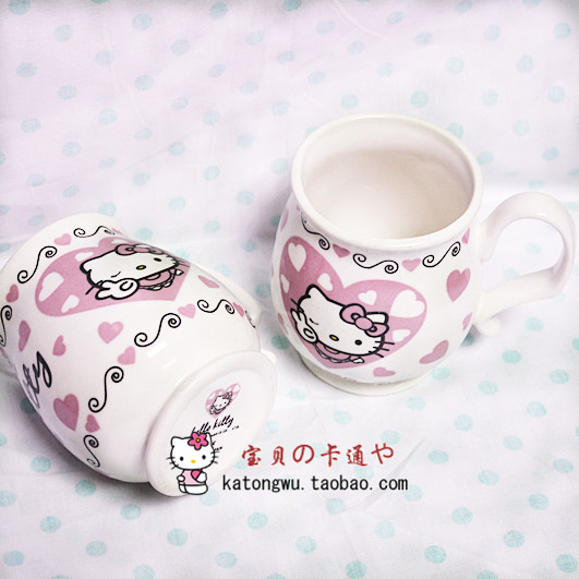 包邮hello kitty杯子情侣对杯水杯陶瓷杯可爱卡通陶瓷杯一对装