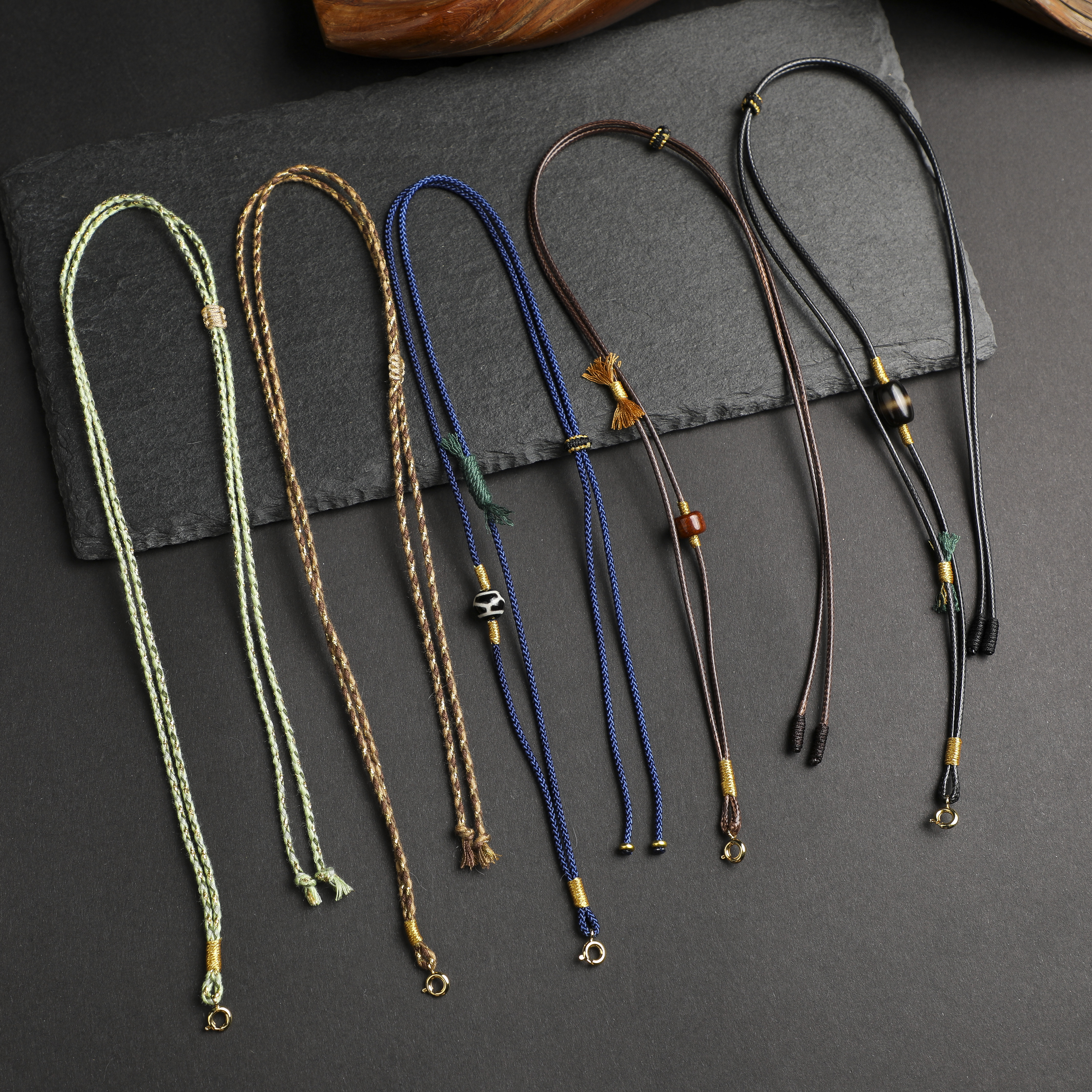 手工编织项链绳子吊坠挂件玉佩翡翠黄金蜜蜡男女款可调节皮绳