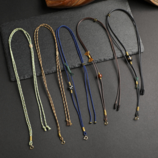 手工编织项链绳子吊坠挂件玉佩翡翠黄金蜜蜡男女款 可调节皮绳