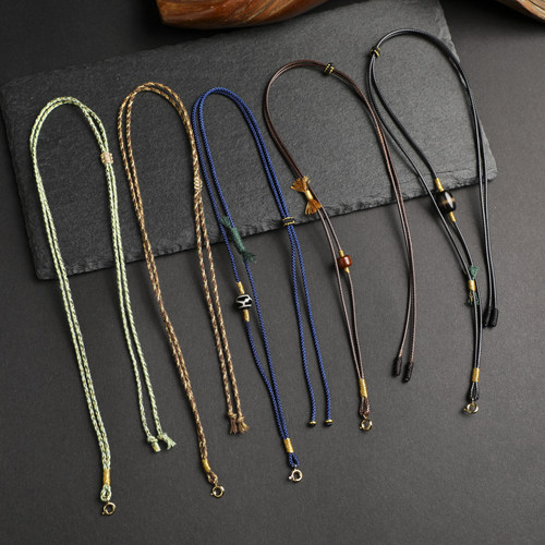 手工编织项链绳子吊坠挂件玉佩翡翠黄金蜜蜡男女款可调节皮绳