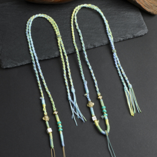 手工编织横穿款蜜蜡绿松天珠黄金翡翠玉弯管锁骨项链挂绳高级质感