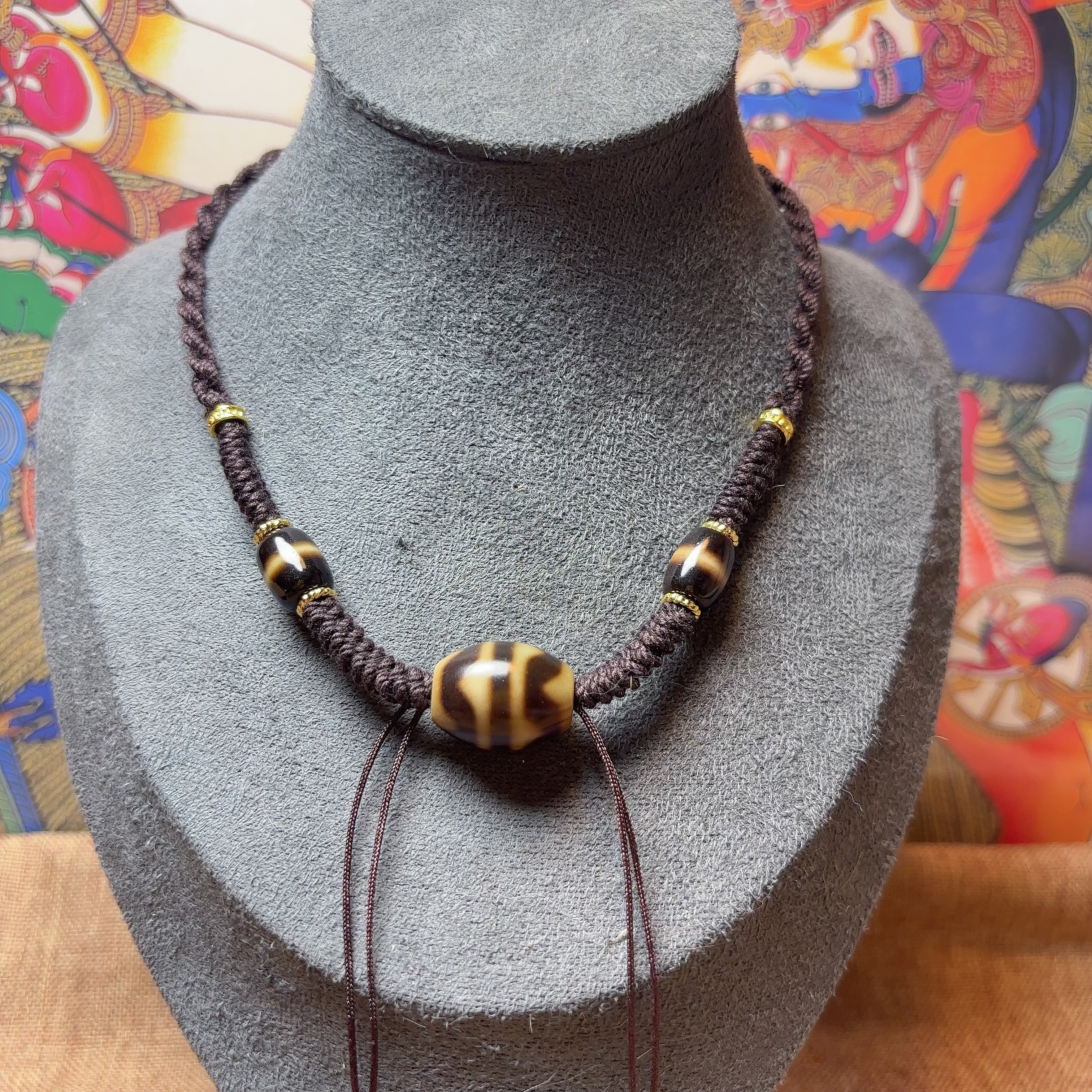 原创藏式天珠项链手搓绳手工编织绳男女款玛瑙吊坠绳子锁骨链绳子