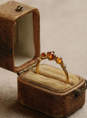 《幻日》日系橘橙色石榴石戒指女ins级感复古气质石活口指环