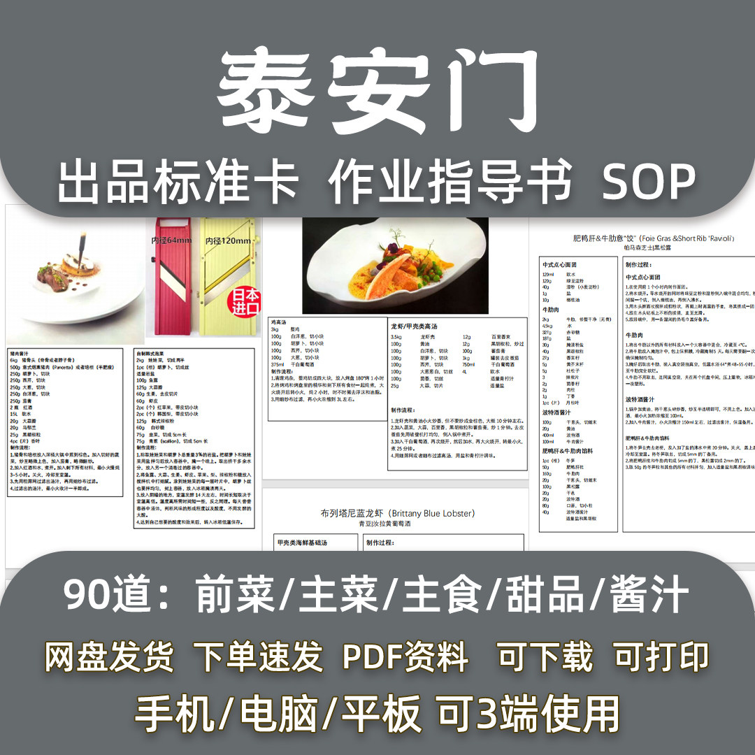 知名高端连锁西餐厅90道菜品配方欧洲菜米其林出品标准卡指导SOP
