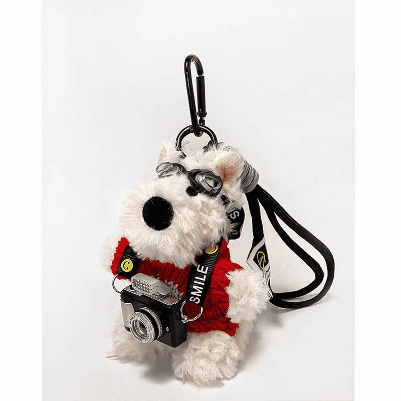 原创可爱毛绒挂件相机西高地包包挂饰卡通小狗公仔钥匙扣创意礼物