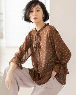 套头雪纺衫 可爱印花抽绳透视薄款 5804 春夏新款 日系高端女装