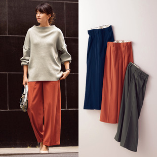 日系女装千家春款 松紧腰不易皱美腿宽腿休闲裤  防静电