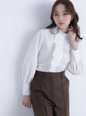 日系女装NBB冬款优雅百搭基础款荷叶领长袖衬衣