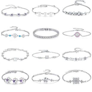 S925银手链女简约森系个性手环时尚情侣手饰不褪色手绳流行首饰品