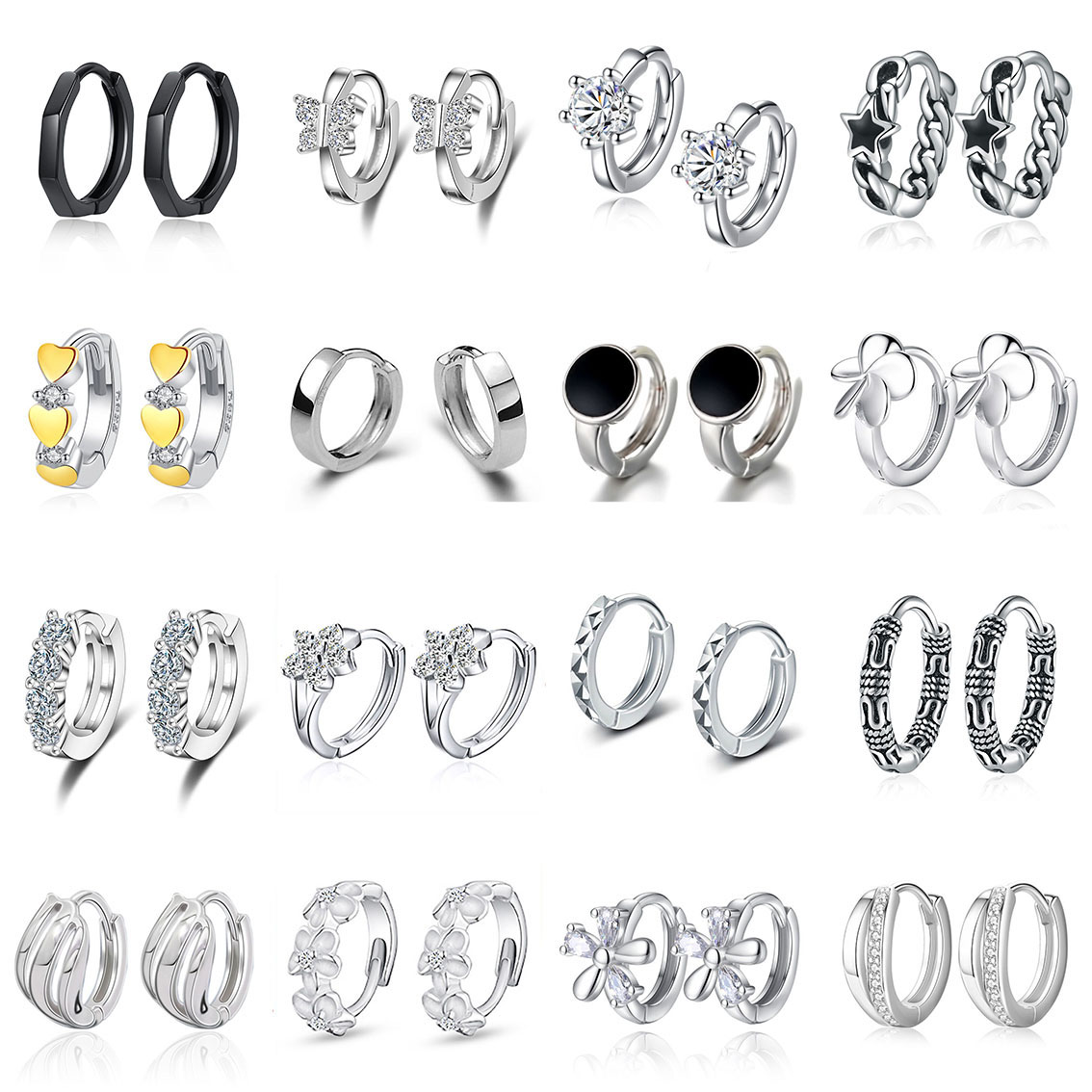 S925银耳环女款气质花朵耳扣简约时尚小清新锆石耳钉长款流苏耳坠