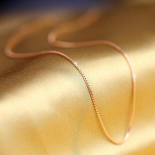 镀玫瑰金项链女款复古S925银盒子链不褪色锁骨链无吊坠防过敏单链