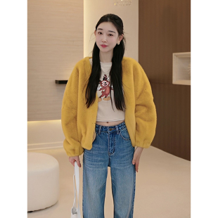 OUDOCKEE高级感环保皮草外套女新款冬季小个子皮毛一体毛茸茸大衣