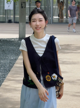 OUDOCKEE 鸥鸥【亚麻】小花园 马甲减龄百搭上衣开衫夏季 GBBY233