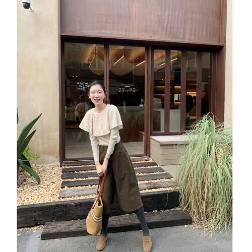 OUDOCKEE 鸥鸥【鸥鸥同款】毛衫针织长袖拼接披肩斗篷 MBCU2651T