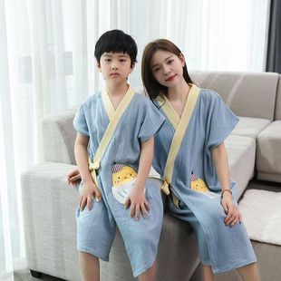 新款 夏季 亲子浴袍纱布斜门襟纯棉纱布可穿浴巾男童女童全棉速干