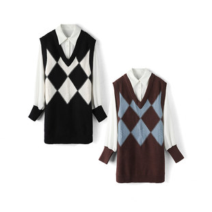 【黛系列】新款女装折扣25冬939元衬衫+针织连衣裙两件套