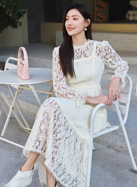 【芭依L】商场品牌女折扣2025年冬芭依L专柜1199元长袖蕾丝连衣裙