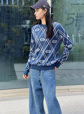 米系列新款女折扣649元55.9%羊毛圆领撞色针织衫2025冬季