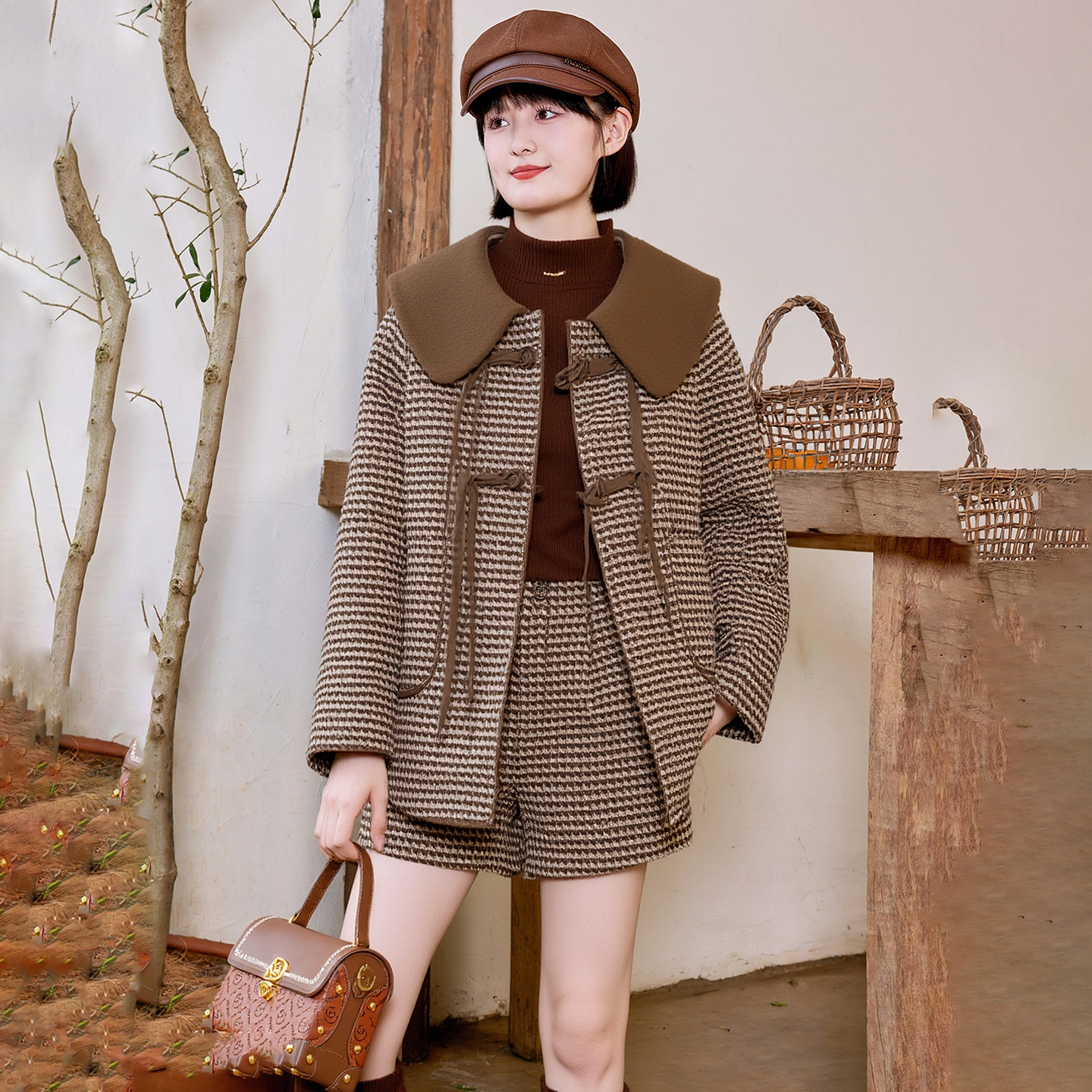 画系列羊毛套装羽绒服+短裤