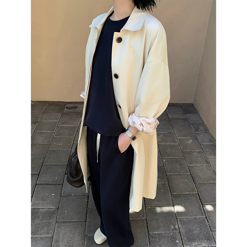 简约单排扣宽松休闲风衣外套