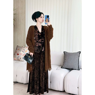 NANASTORE慵懒风毛衣外套女2024年秋季新款中长款V领显瘦针织开衫