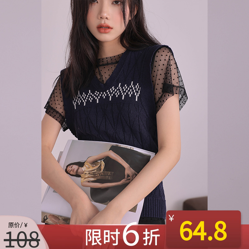 NANASTORE马甲背心针织2024年新款V领港风套装女复古chic打底衫 女装/女士精品 时尚套装 原图主图