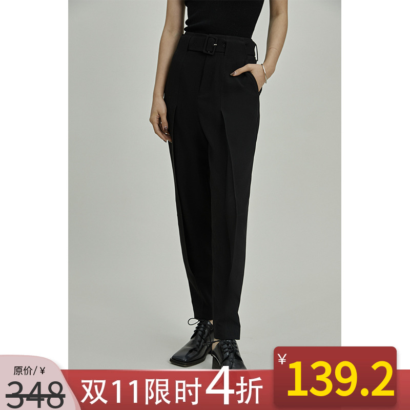 高腰烟管裤黑色休闲保暖长裤