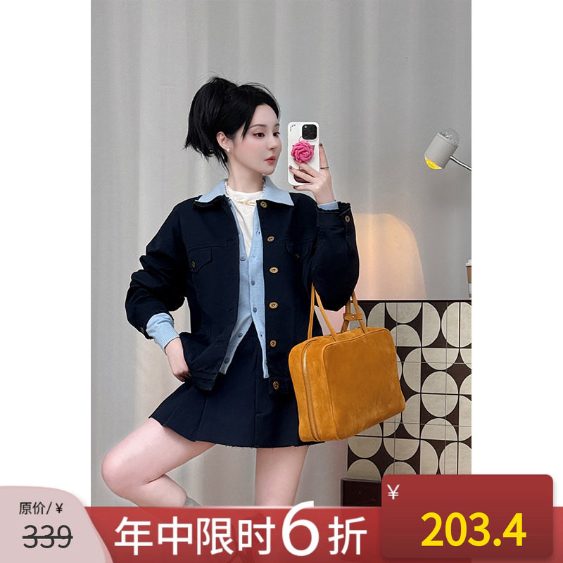 学院风夹克外套显瘦短裙