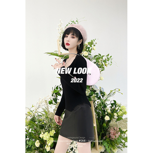 NANASTORE长袖针织打底小衫女2024新款内搭黑色短款上衣设计感薄