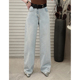 女2024年春季 新款 宽松休闲阔腿直筒裤 NANASTORE纯色牛仔裤 长裤 子