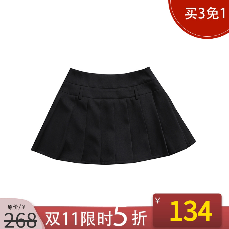 黑色百褶裙a字短裙高腰