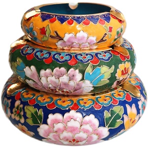 老北京景泰蓝烟灰缸花丝磨光烟缸 铜胎掐丝珐琅烟缸特色摆件手工