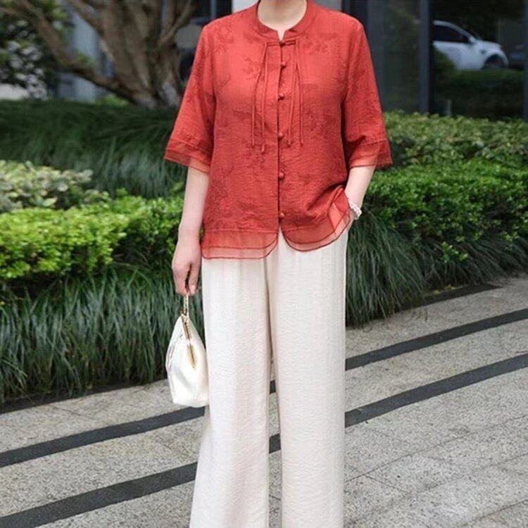母亲节衣服中老年女装夏装新中式时尚套装