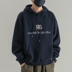 潮牌重磅连帽卫衣男字母秋冬款加厚加绒上衣日系休闲宽松套头外套