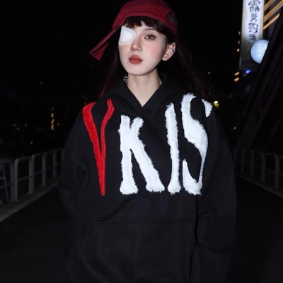 小众设计感重工植绒刺绣连帽卫衣