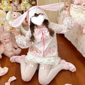 可爱萌系满印兔子耳朵防晒衣女夏季新款甜美轻薄防紫外线连帽外套