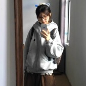 空气层连帽卫衣女2025秋冬新款 美式 复古高领开衫 小众情侣拉链外套