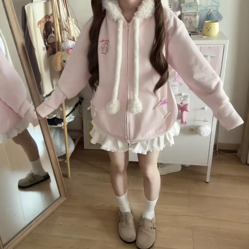 超可爱小羊刺绣开衫连帽卫衣