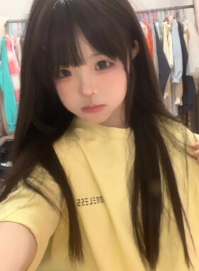 美式复古奶黄色字母印花T恤女宽松oversize纯棉潮牌小众情侣上衣