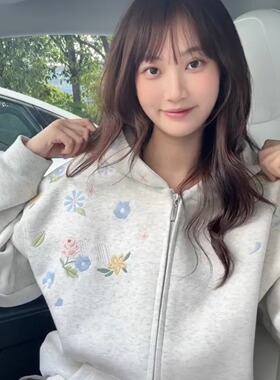 2025新款花卉刺绣拉链开衫卫衣男女宽松小众设计感情侣款帽衫上衣