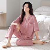 纯棉短袖 中年妈妈薄款 长裤 睡衣女夏季 套装 2026年新款 加大码 家居服