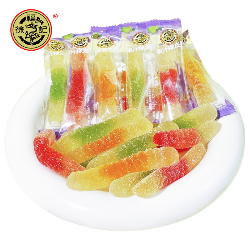 徐福记蚯蚓形橡皮糖毛毛虫果汁软糖qq糖新年糖儿童糖果趣味小零食