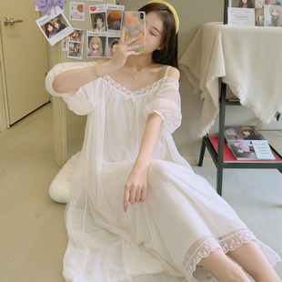 睡裙带胸垫女款 性感睡衣纯欲风长款 蕾丝吊带公主宫廷仙女甜美大码