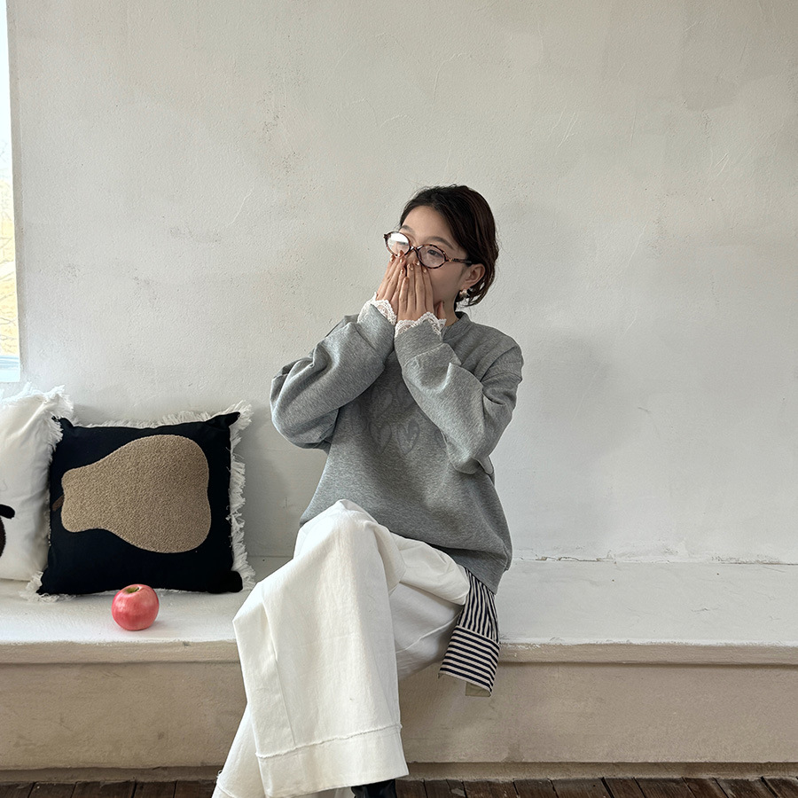 休闲慵懒风新款圆领印花无帽卫衣女2025韩宽松小众设计感套头上衣